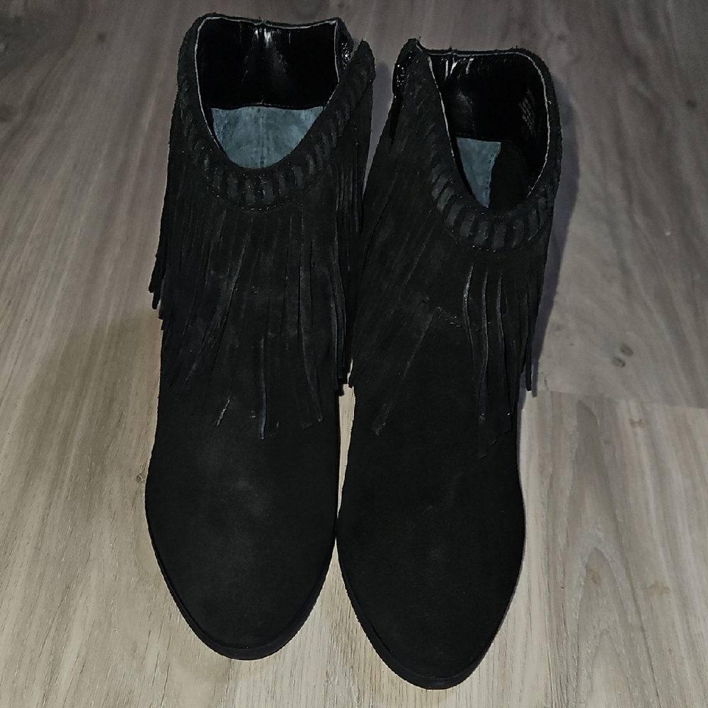 Gianni Bini Black Ankle Booties with Fringe - Picture 2 of 4